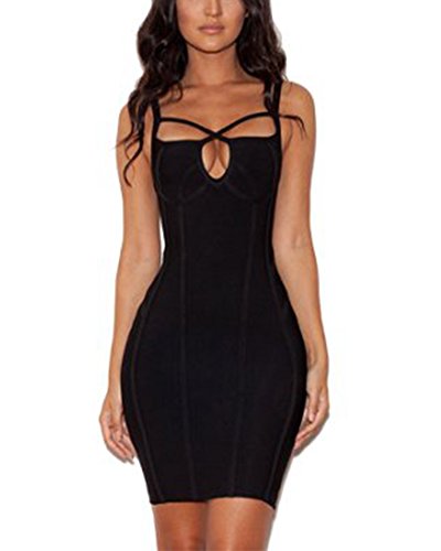Whoinshop Women's Rayon Backless Low-cut Sling Bandage Cocktail Dress Black M