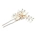 Mariell Handmade Gold Bridal Hair Pin Stick - Silvery Gold Leaves, Freshwater Pearls & Crystal Sprays
