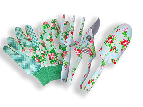 Garden Tools Set (4 pcs) – Garden Shears, Trowel, Hand Cultivator – Floral Gardening Tools for Women – Gardening Supplies Gardening Kit – Great Gardening Set for Outdoor and Indoor Gardening