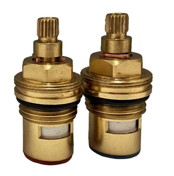 TC35 Mixer Tap Cartridge Replacement Tap Valves for San Marco, Peglar taps - 1/2" 20 Spline x 7.6mm Diameter, 50mm Total Cartridge Length Ceramic Tap Spares Repair Kit Gland Pair - Hot and Cold