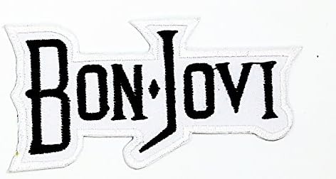 MNC Patch White BON JOVI Music Band Heavy Metal Punk Rock Logo iron on sew on patch Sign Badge Symbol Patch Iron on Applique Embroidered Jacket T shirt Costume
