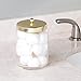 mDesign Glass Bathroom Vanity Storage Organizer Apothecary Canister Jar for Cotton Swabs, Cotton Rounds, Cotton Balls, Makeup Sponges, Bath Salts - Clear/Soft Brass