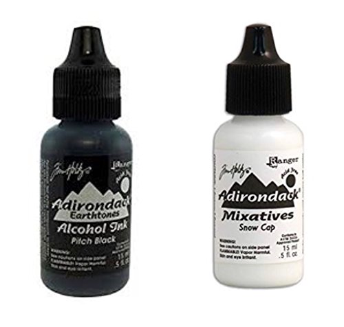 Ranger Tim Holtz Adirondack Alchol Ink & Mixative Pitch Black and Snow Cap White TIM34049
