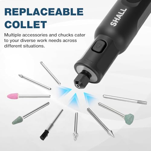 SHALL Utensile rotante senza fili da 3,7 V, 20000 giri/min, 5 velocità, kit smerigliatrice ricaricabile tramite USB con 70 accessori e luce LED, multiuso per levigatura, lucidatura, foratura, molatura