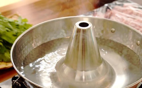 JapanBargain 4590, Shabu Shabu Hot Pot Pan Japanese Traditional Stainless Steel Hotpot Cooking Pot with Chimney, 10-1/4 inches, Made in Japan