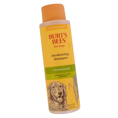 BURT’S BEES FOR PETS DEODORIZING DOG SHAMPOO WITH WITCH HAZEL, 95% NATURAL ORIGIN FORMULAS, DOG DEODORIZING SHAMPOO – GENTLE FOR SMELLY DOGS, 32 OZ
