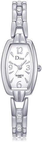 DISU Women’s Simple Jewelry Dress Watch Diamond Bracelet Rectangle Dial DS032 Silver White