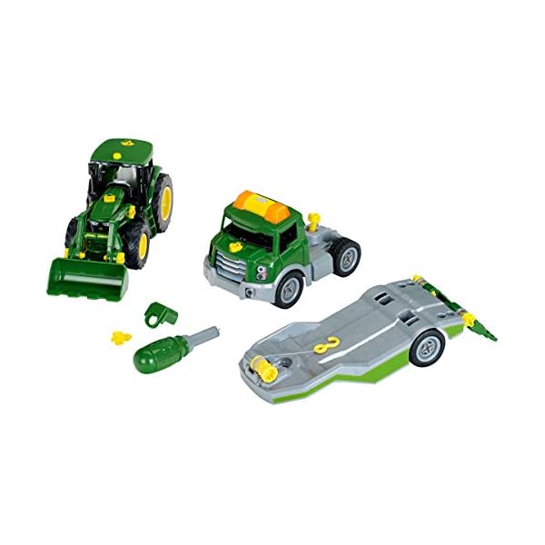 Theo Klein 3908 Transporter mit John Deere Traktor I Schraubset inkl. Schraubendreher I Maße: 36 cm x 10,50 cm x 17 cm I Spielzeug für Kinder ab 3 Jahren – Bild 3