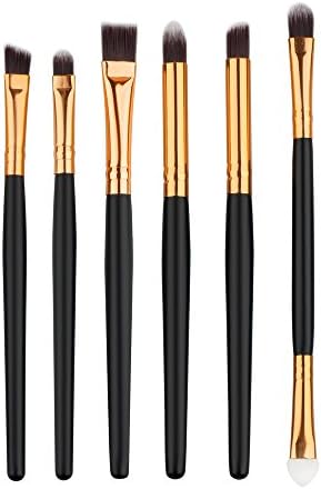 ILOBE 6 pieces Gold Black Eye Makeup Brushes for Powder,Eyeshadow,Eyebrow,Highlight,Nose shadow,Lip