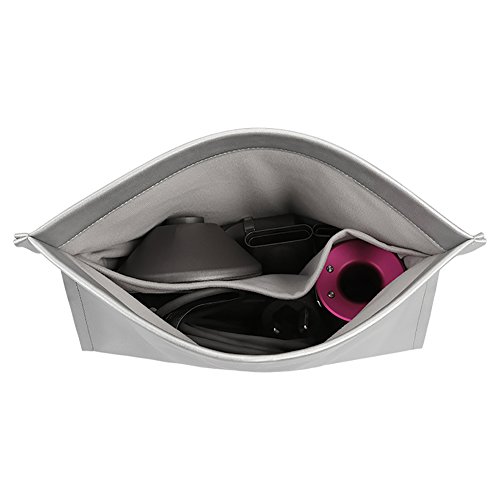 BUBM Travel Portable Storage bag for Dyson Supersonic Hair Dryer, Magnetic Flip PU Leather Moistureproof Anti-scratch Dustproof Shockproof Protection Organizer Travel Gift Case (Silver) - Thumbnail 3