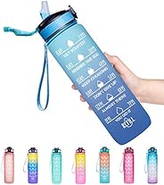 Giotto 32oz Leakproof BPA Free Drinking Water Bottle with Time Marker & Straw to Ensure You Drink Enough W