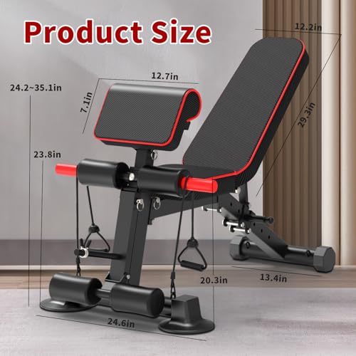 Adjustable Weight Bench,Utility Workout Bench Load 500LBS Foldable Incline Decline Benches for Home Gym Beginners and Enthusiasts muscle Building Fitness