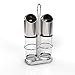 Royal Polished Stainless Steel and Glass Salt and Pepper Grinder Mill Set - 3-Piece Set Includes Stainless Steel Stand with 2 Tall 6 Oz Grinders - Dual Function with Coarse and Fine Grinding