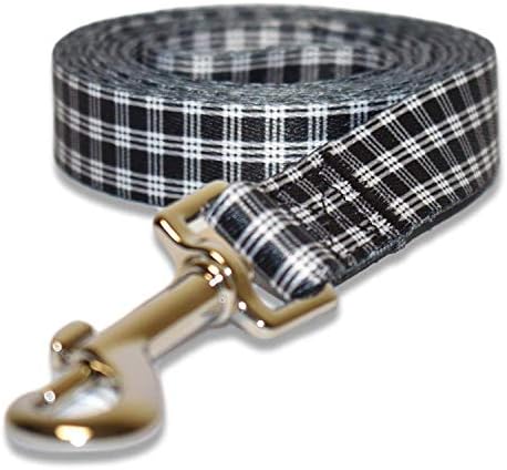 Paxleys Dog Puppy Leash | Black and White Tartan | Easy Clean, Water Resistant and Durable | Designed in The UK | Suitable for Small, Medium and Large Dogs | 5ft Length x 0.8" Width