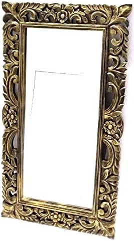 Detec Homze Designer Elegant Wooden Golden Border Mirror - 63 X 3 X 119 cms