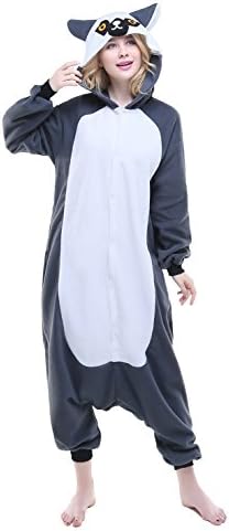 Newcosplay Adult Ring-tailed Lemur Anime Unisex Cartoon Pyjamas Halloween Onesie(XL)