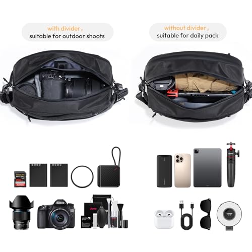 ULANZI Camera Sling Bag, Waterproof Camera Case with Tripod Holder, DSLR/SLR/Mirrorless Camera Bags Crossbody for Photographers - Black 10L Capacity