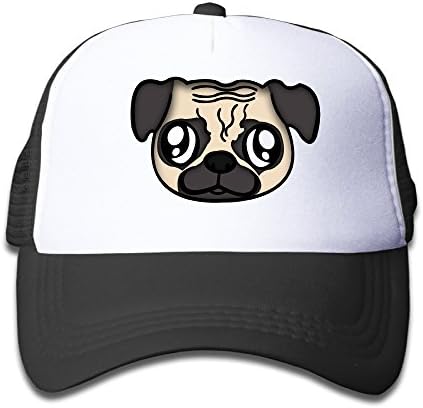 Toddler Kids Cartoon Pug Head Mesh Trucker Snapback Hat Cap Black