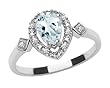 10k White Gold, March Birthstone, Aquamarine and Diamond Pear Shaped Ring