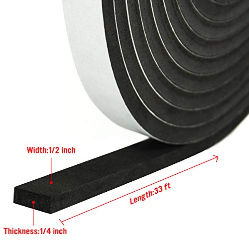 CCHUIXI Foam Insulation Tape Self Adhesive,(1/4"Thick1/2"33ft) Weather Stripping for Doors and
