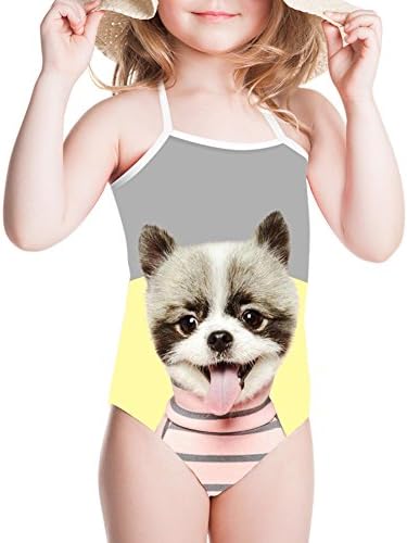 STARTERY Cute Pet Dog Girl's One Piece Spandex Swimwear Bikini Bathing Suit, Dog 74, 7-8T