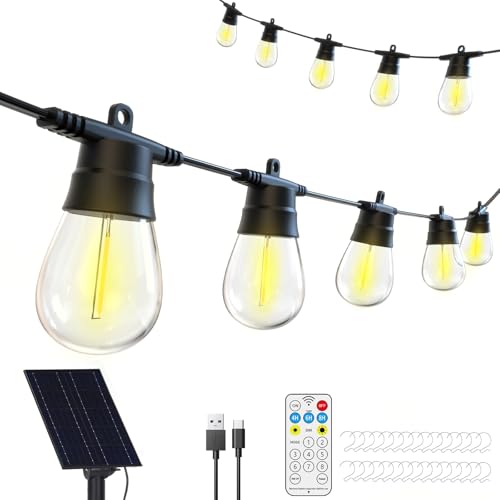 Quntis 16M Guirnalda Luces Exterior Solar & USB-C, 16 LEDs Bombillas Cadena Solares Exterior con Control Remoto, Impermeable IP65 Luz Solares Decorativas para Jardín, Terraza, Patio, Boda, Navidad