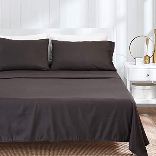 COHOME Queen Bed Sheets Set 4 Piece, Microfiber 1800 Thread Count Luxury Egyptian Sheets-Stain Wrinkle Fade Resistant, Hypoallergenic 16 inch Deep Pocket Bedding Set (Dark Grey) - Thumbnail 6