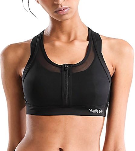 Yvette Women's Zip Front Sports Bra- High Impact Wireless No Bounce Compression Push up Plus Size 2-in-1 Workout Bra H0800008,Black,5XL