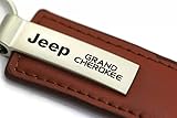 Au-Tomotive Gold, INC. Jeep Grand Cherokee Leather Key Chain Brown Rectangular Key Ring Fob