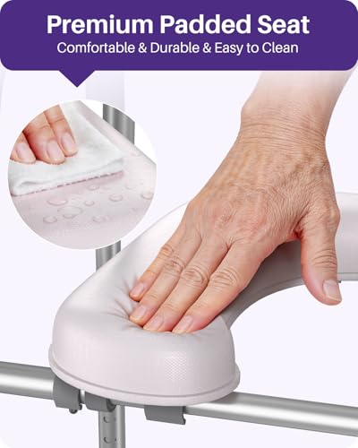 KEKOY Raised Toilet Seat for Elderly, 7 Heights & 3 Widths Adjustable Raised Toilet Seat with Handles, A-Frame Anti-Tip Legs & Cushion, Tool-Free Installation, Fits Most Bathrooms, Gray