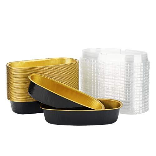 Mini Loaf Pans with Lids, Beasea 6 Inch 50 Pack Oval Cake Pan Oval