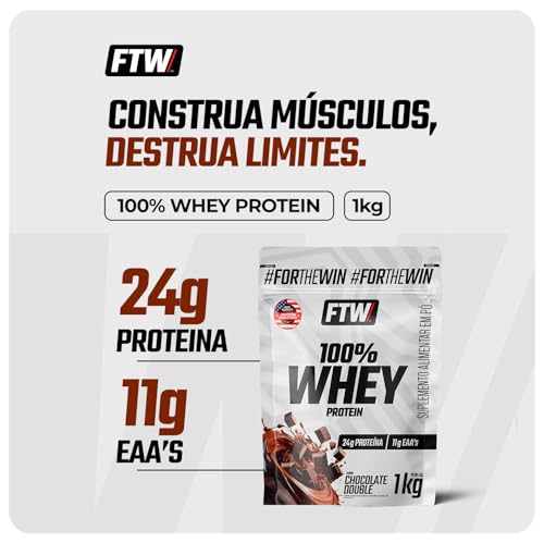 FTW 100% Whey Protein com Proteína Concentrada WPC, para Atletas com Alto Valor Biológico, Suplemento Pós-Treino Sem Glúten - Refil 1kg (Chocolate Double)