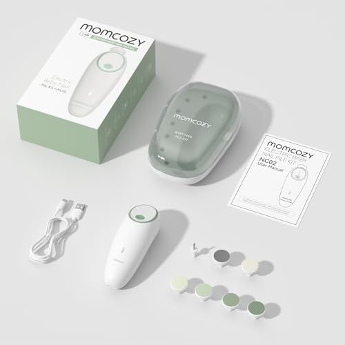 Momcozy - Lima de Uñas Para Bebé, Eléctrica, Recargable, Cortaúñas para Bebé, Con Luz Nocturna, 7 Almohadillas para Orejas de Repuesto para Cabeza de Molienda, Color Verde