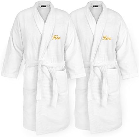 Kaufman Embroidered White Sugarcube Robe with His or Hers Options hers - gold Women's 1 Piece