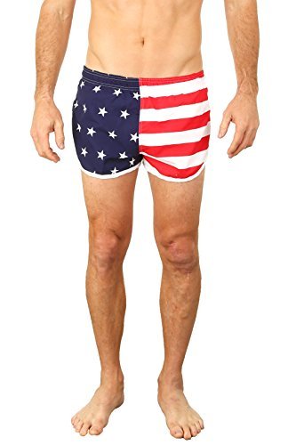 USA Flag Men's Basic Running Shorts Swimwear Trunks By UZZI: USA (Large)