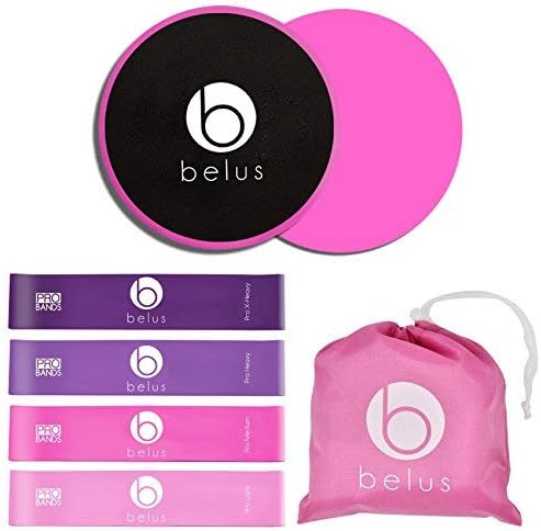Belus Core Exercise Sliders Set - Dual Sided Gliding Discs for Use on Carpet or Hard Floors - Abs and Full Body Workout Fitness Equipment - Includes Pink Carry Bag