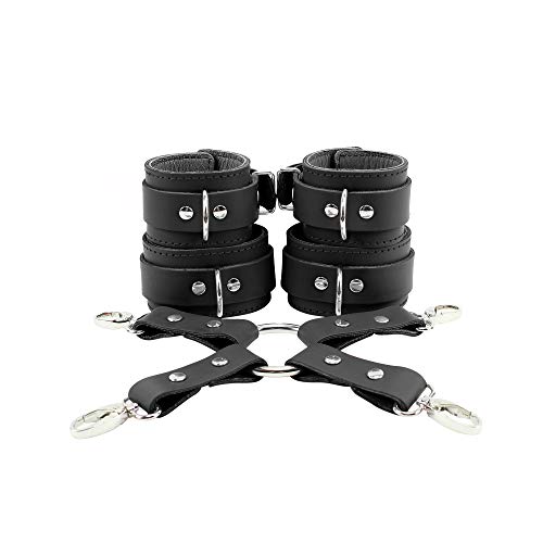 Arcadia Leather Wrist and Ankle Cuffs Coupled with Restraining Durable Hogtie (Black) - Thumbnail 5