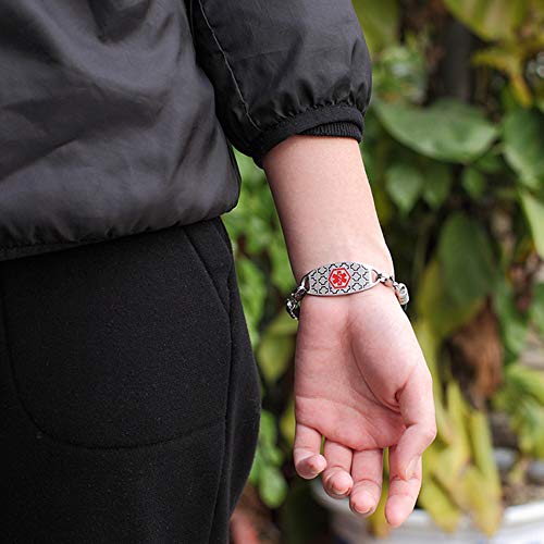 BBX JEWELRY Medical ID Alert Bracelets Black Silhouette Stainless Steel Med ID Tag for Women Men Free Engraving - Thumbnail 4