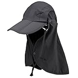 Cido Capllov Unisex Outdoor Sport 360 Degree Quick-drying UV50+ Protection Cap with Removable Sun Shield and Mask Perfect for Fishing Hiking Garden (Dark grey)