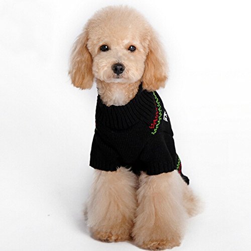 Moolecole Puppy Dog Christmas Knitted Sweater Reindeer Sweatshirt Clothes Pet Winter Knitwear Coat Warm Hoodies Apparel Black L - Thumbnail 3