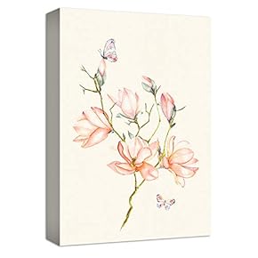 Canvas Wall Art Butterflies Flying Around Red Flowers Painting Artwork for Home Prints Framed - 12x18 inches