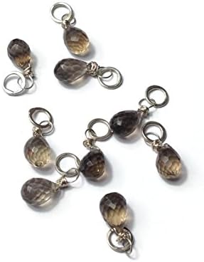 Faceted Briolette Teardrop Smoky Quartz Gemstone Bead and Sterling Silver Add A Dangle Charm Round Jump Ring
