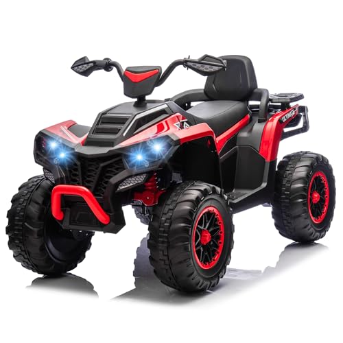 24V Electric ATV Ride On Toy for Kids- JoyRydz Kids- Spacious Seat with Dual Drive Motor, 6Mph Max Speed, Forward & Reverse Gears, LED Headlights, Ideal 3+ Year Old Car Toys, Power Wheels- Red