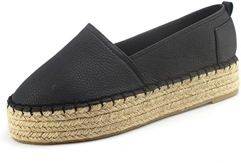 Raymag Women's Platform Pu Slip-on Espadrilles (6, black)