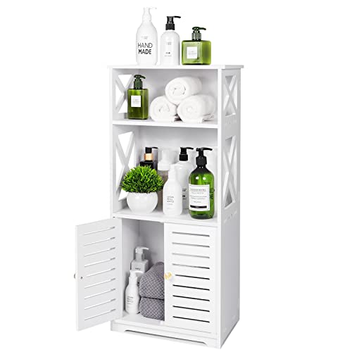 Tiasott Bathroom Floor Storage Cabinet,Bathroom Storage Furniture Home Organizer Shelf Rack Waterproof Bathroom Cabinet,Free Standing Cabinet with Shelf,Corner Cabinet,30 x 22 x 75cm,White.