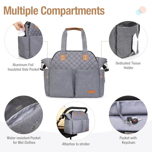 Lekebaby Baby Trolley Bag Baby Stroller Changing Bag Large Travel Storage Bags for Maternal Diapers Messenger with Hooks and Universal Strap