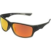 Panama Jack Men's Polarized Orange Mirror Wrap Sunglasses, Dark Gray Crystal, 64
