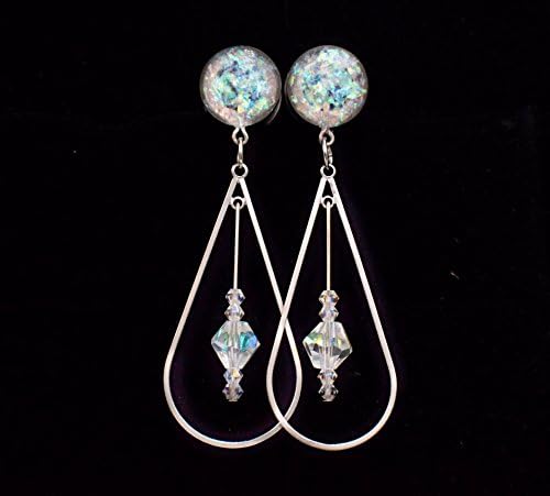 Handmade Holographic Crystal Teardrop Dangle Plugs 6g, 4g, 2g, 0g, 00g, 7/16, 1/2 in, 9/16 in, 5/8 inch