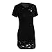 Doris Women's Hole-Broken Side Slit Casual Cotton Mini T Shirt Dresses