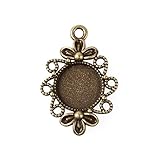 Beadthoven 10pcs Vintage Tibetan Style Alloy Flower Pendant Cabochon Bezel Settings, Nickel Free, Antique Bronze, Flat Round Tray: 12mm; 30x21x3mm, Hole: 2mm